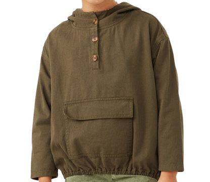 Kids Cargo Hoodie | Utilitarian Button Hooded Top