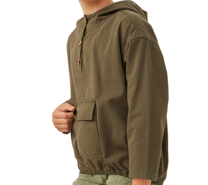 Kids Cargo Hoodie | Utilitarian Button Hooded Top