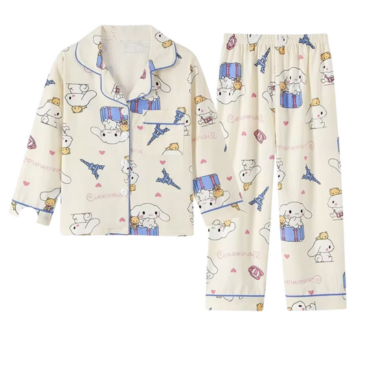 A Kawaii Pajama Set for Kids | Childrens Long Sleeve Shirt with Pj Pants 2-Piece Sleepwear (Sanrio Cinnamaroll)