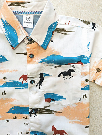 Western Boys Button Up | Children's White Cotton Cowboy Button Down