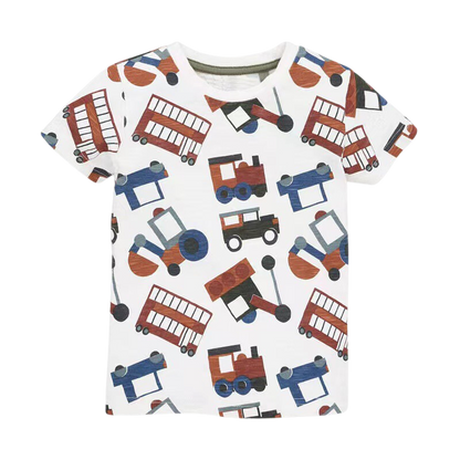 Kids Cars Trains and Tractors Shirt | Cotton Short-Sleeve Children's Shirt