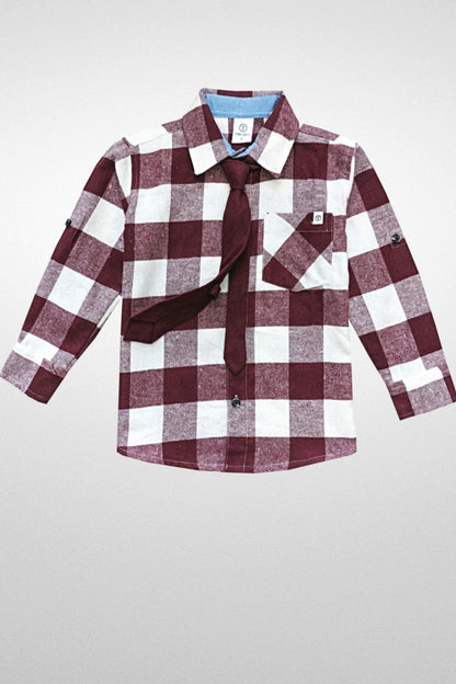 Kids Flannel with Tie Button Down | Boys Plaid Flannel with Removable Tie