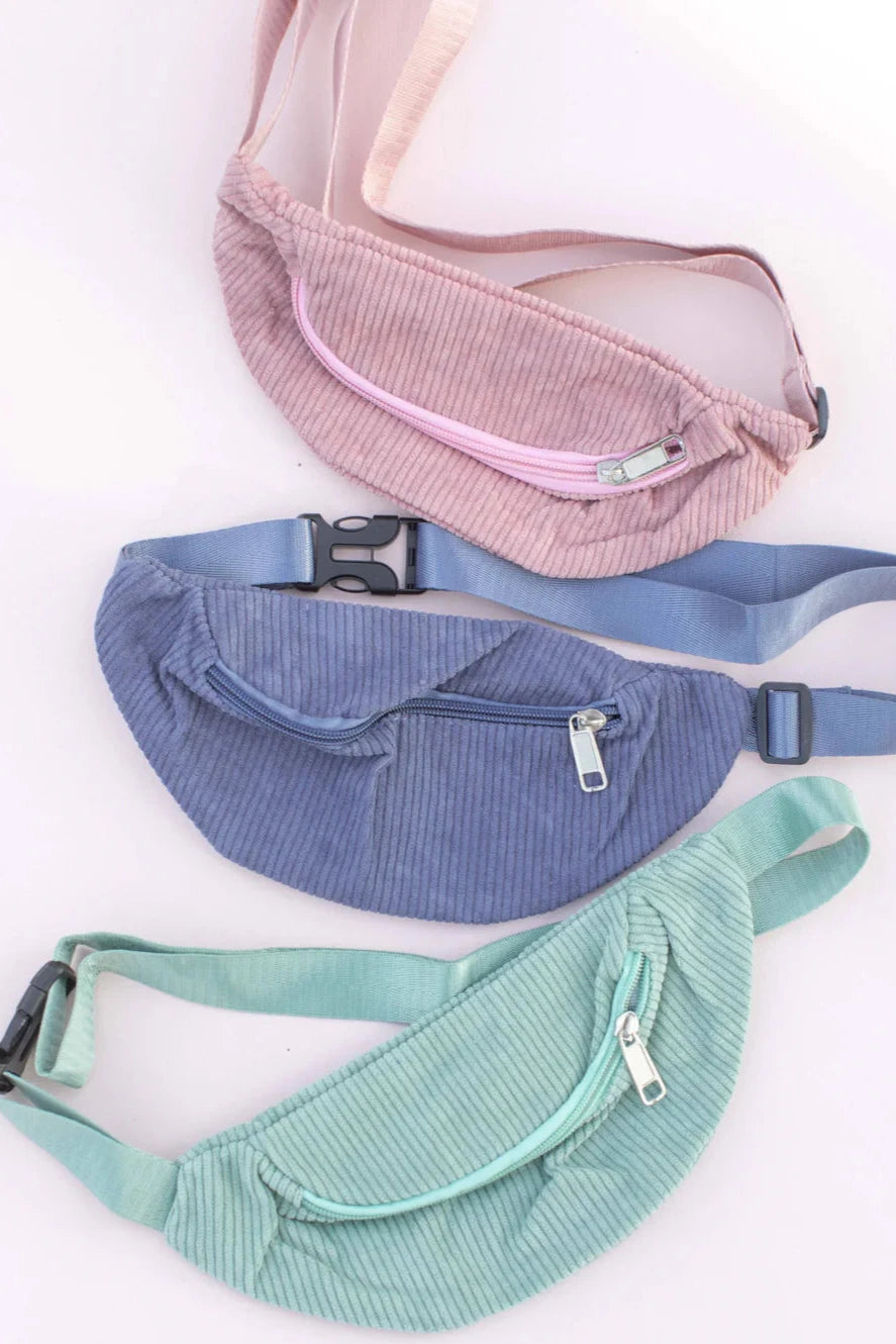 Accessory Kids Pastel Corduroy Fanny Pack | Light Color Belt Bag for Children