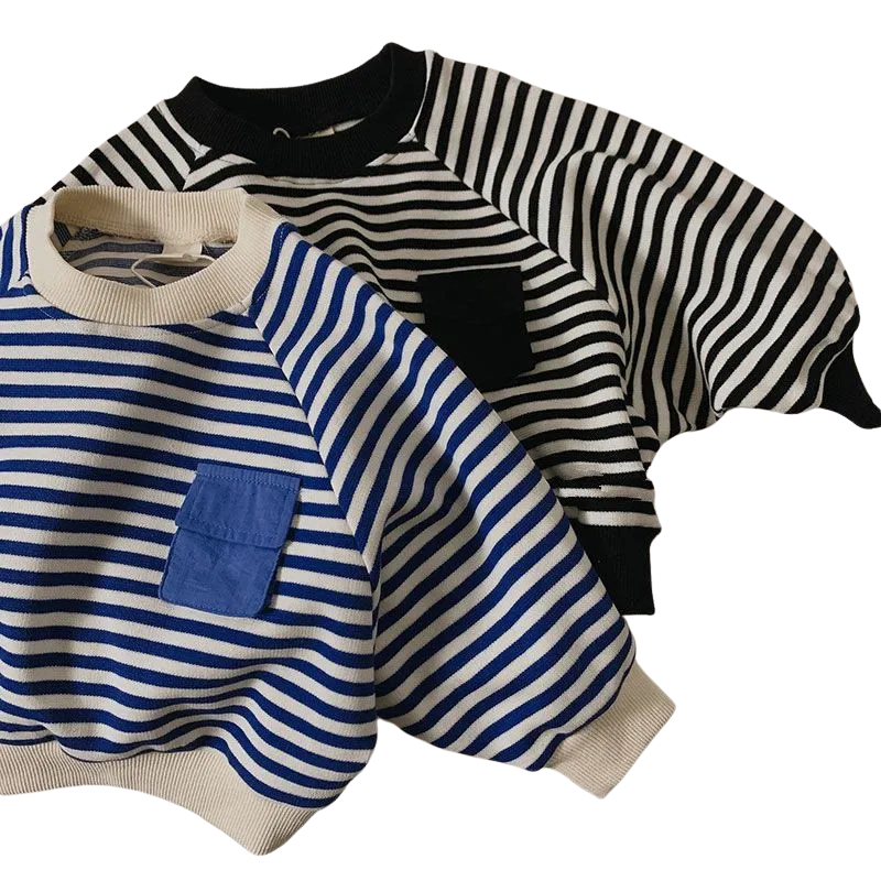 Toddler Striped Sweater with Pocket | Loose Batwing Sleeve Sweatshirt