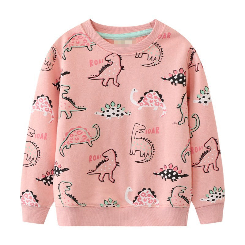Kids Pink Dinosaur Sweatshirt | Cotton Crewneck Sweatshirt
